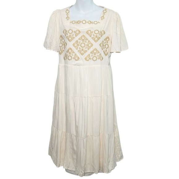 Baltic Born Cambridge ivory embroidered tiered dress size small Prairiecore boho - Picture 2 of 9